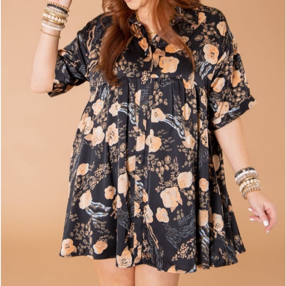 Entro Button Up Silky Oversized Babydoll Shirt Dress